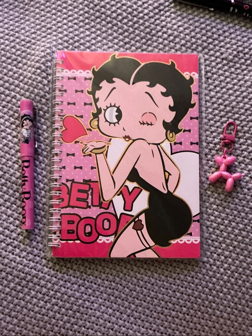 Betty Boop (3pcs) Pink Spiral Notebook - With Pen & Ballon Dog Keychain
